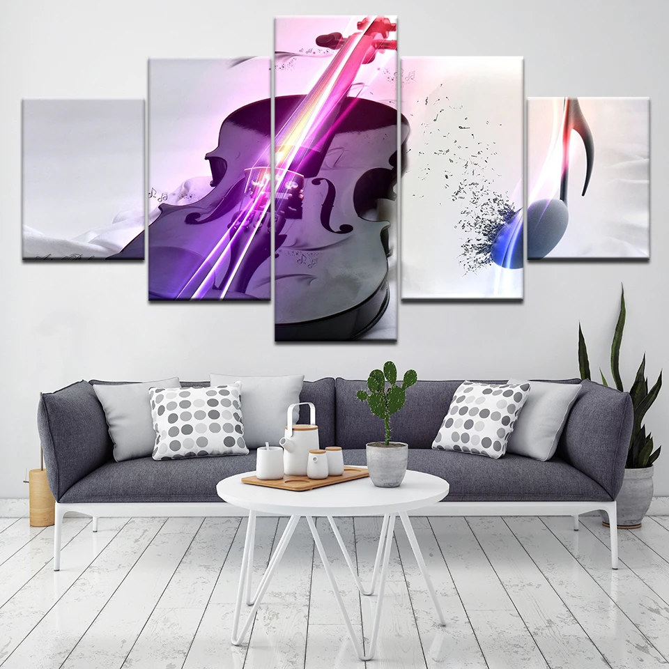 5 Pieces Musical Instrument Violin Elegant Music Paintings Art Frame