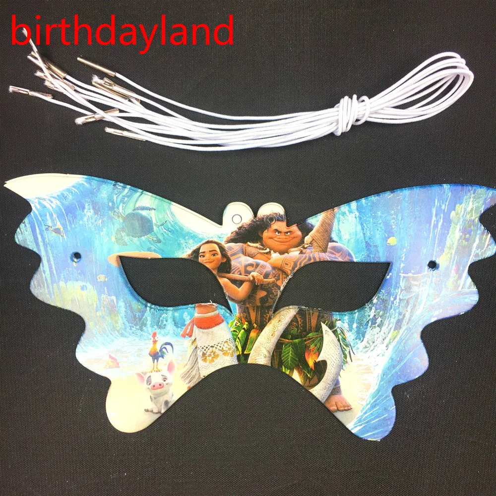 6pcs masks+6pcs strings moana Cartoon Pattern Party Mask kids Birthday ...