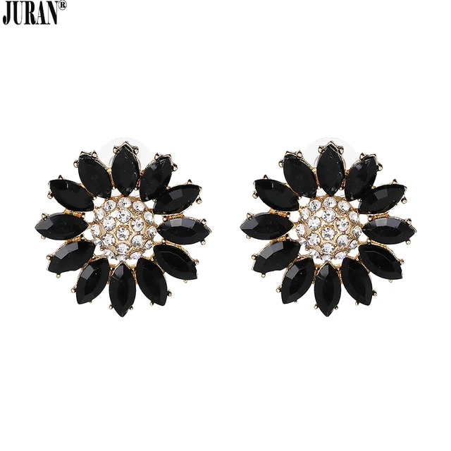 Juran Black White Crystal Daisy Stud Earrings For Women Exquisite Juran Black White Crystal Daisy Stud Earrings For Women Exquisite Statement Flower Lady Fashion Jewelry