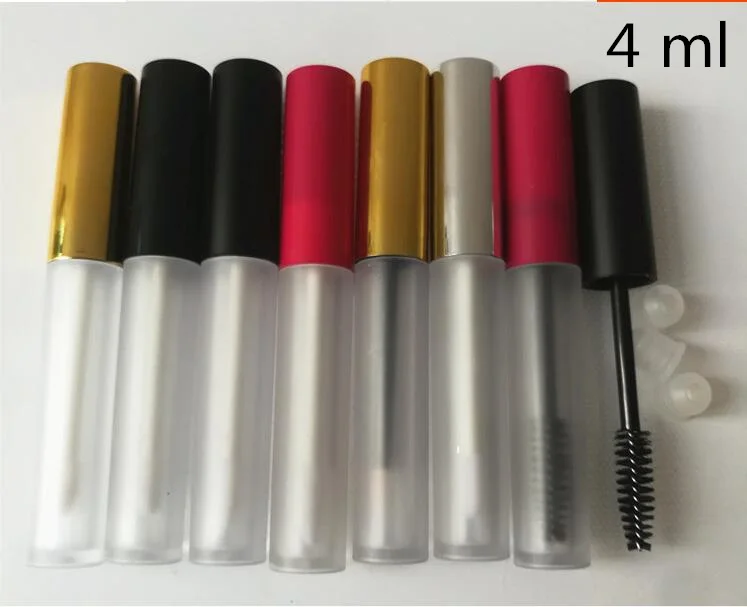 

Free Shipping 4 ml Matte Plastic lip gloss Bottle Gold Black Red Cover Eye Liner Mascara Cosmetic Packaging Containers 50 pcs
