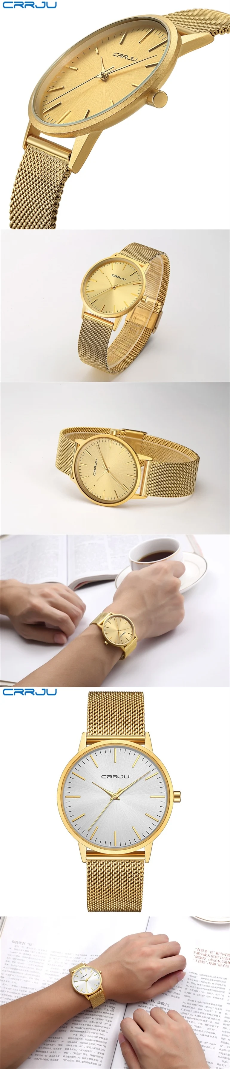 Деловые мужские часы Топ бренд класса люкс CRRJU Мужские кварцевые наручные часы мужские Ультра тонкий сетчатый ремешок часы reloj extraplano hombre