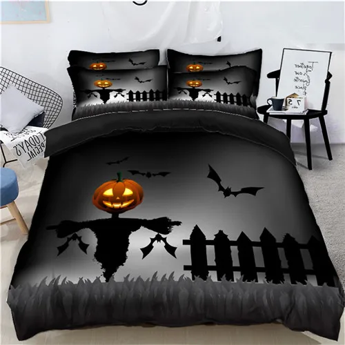 Halloween Bedding Set for Kids adults 4Pcs Funny Gift 3D Duvet Cover Set Pumpkin Decor Bed