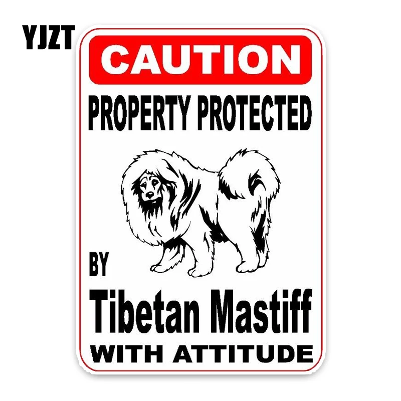 

YJZT 10*14.2CM Property Protected By Tibetan Mastiff Dog Creative Fashion PVC Material Car Sticker C1-4771