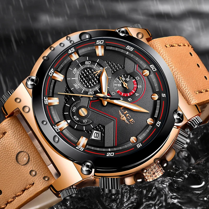 2018 Military Watch sport Men's Watches LIGE Top Brand Luxury Quartz Leather Waterproof Wristwatch