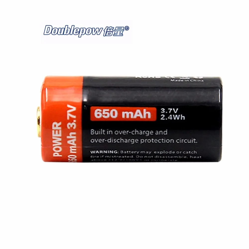 

1PCS Doublepow USB Li-ion Rechargeable Battery Compact 16340 3.7V 650MAH Actual Capacity USB DC-Charging Battery for Torch