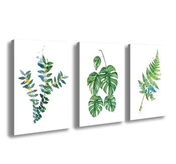 

3 Panels Canvas Art Simple Life Green Leaf Painting Wall Art Pictures Paint on Canvas Painting for Home Kitchen Decorative