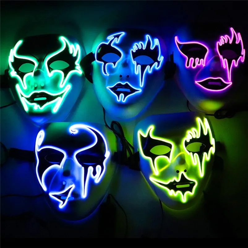 Маска на Хэллоуин, маскарадные маски, светодиодный, неоновая маска, вечерние, косплей, тушь для ресниц, страшная, светящаяся маска, светильник, маска, Очищающая маска Careta Carnaval Mask