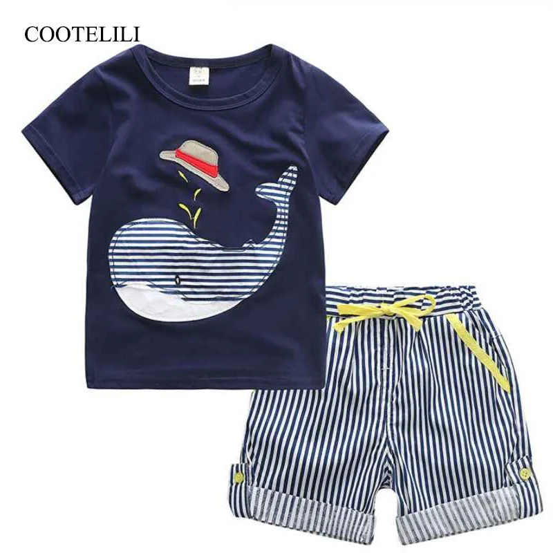 COOTELILI 2018 Cute Animal Kids Clothes Sets T-Shirt + Stripe  Shorts 2pcs Toddler Boys Summer Clothing Baby Boy Clothes Sets  (6)