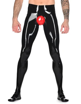 

Men's naughty Tight Leggings With Crotch Hole Latex Trousers Close-Fitting Pants With Latex Socks (NO RED BRIEFS)