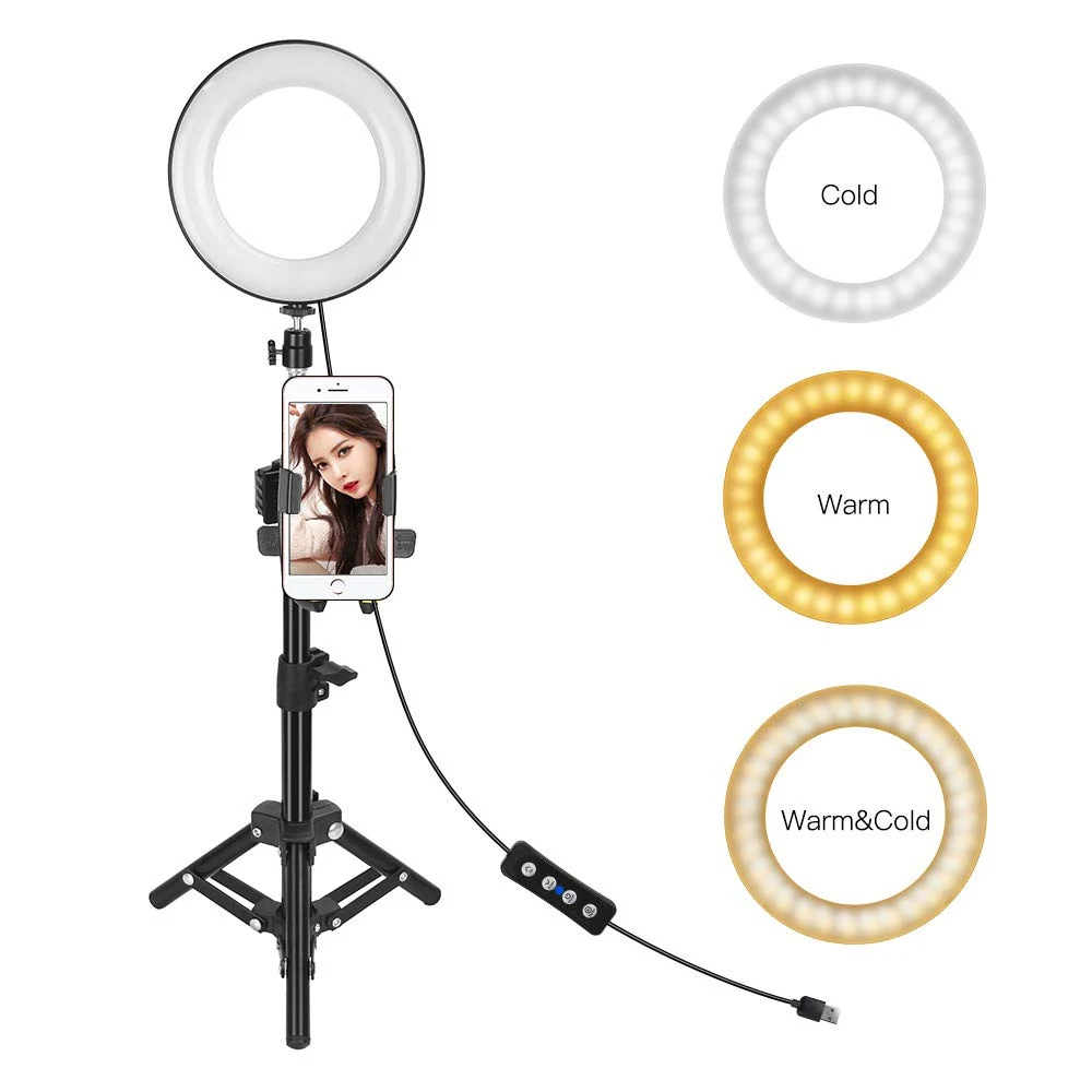 

Selfie Ring Light With Tripod Stand Camera Mini For Makeup 6" Adjustable