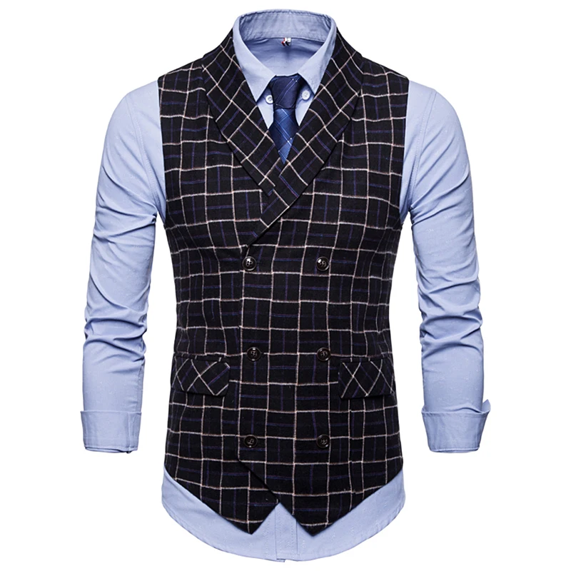 ZEBERY Mixed Cashmere Double-breasted Men's Vest High Quality Light Luxury Suit Collar Suit Vest Warm Gentleman Top