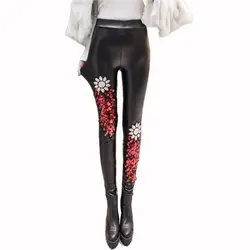 Осень-зима леггинсы новый стиль мода плюс-бархат высокая талия базовые кожаные брюки тонкие Большие размеры женские леггинсы LADIES823