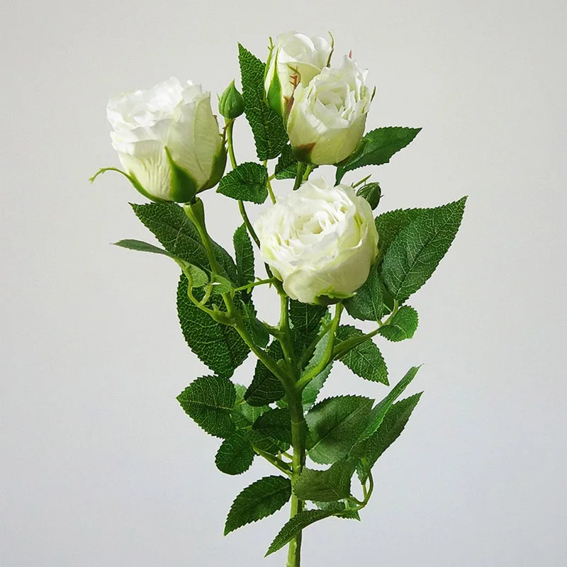 Искусственные цветы, 4 головки, длинный стебель, свадебное украшение, шелковые розы, искусственные цветы, пластиковые ветви с листьями, Декор для дома и отеля