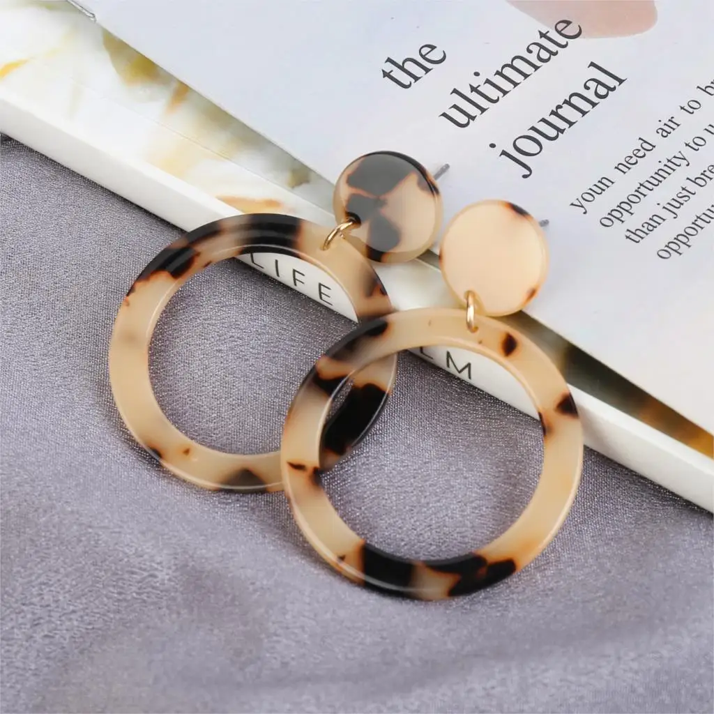

New Fashion Leopard Earrings Acetate Earrings Personality Atmosphere Exaggerated Edition Geometric Round Brown Acrylic Earrings
