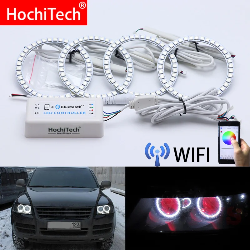 

Wi-Fi, Беспроводной с несколькими цветами RGB Цвет светодиодный ангельские глаза гало кольца Дневной светильник дневные ходовые огни для Фольксваген Touareg 2003 2004 2005 2006