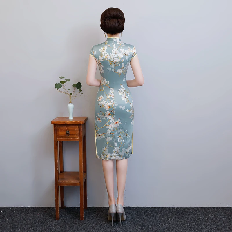 Новинка платье миди Cheongsam Qipao сезон: весна–лето платье Для женщин Элегантный принт женское платье модельные вечерние традиционное китайское платье Vestidos