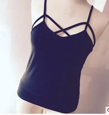 Jinsen Aite/Большие размеры 3XL, новинка, женский укороченный топ с ремешками, Bralette, стрейч, крест-накрест, выдалбливают, сексуальный жилет большого размера, Майки-ками JS34 - Цвет: Черный