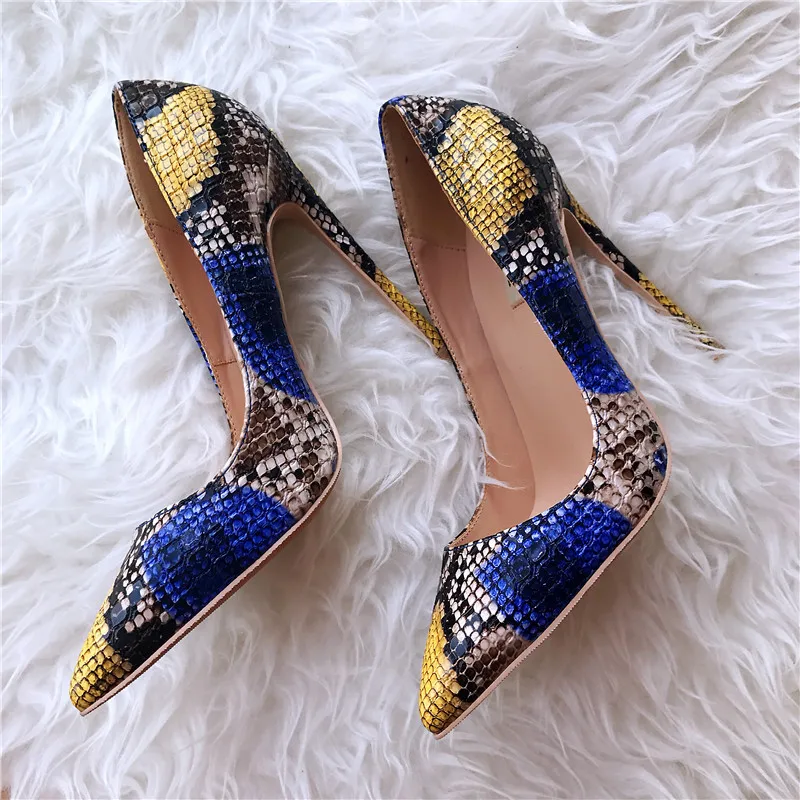 Veowalk Sexy Embossed Snake Pattern Women Pointed Toe High Heels Ladies Slip On Stiletto Pumps Fashion Woman Night Club Shoes