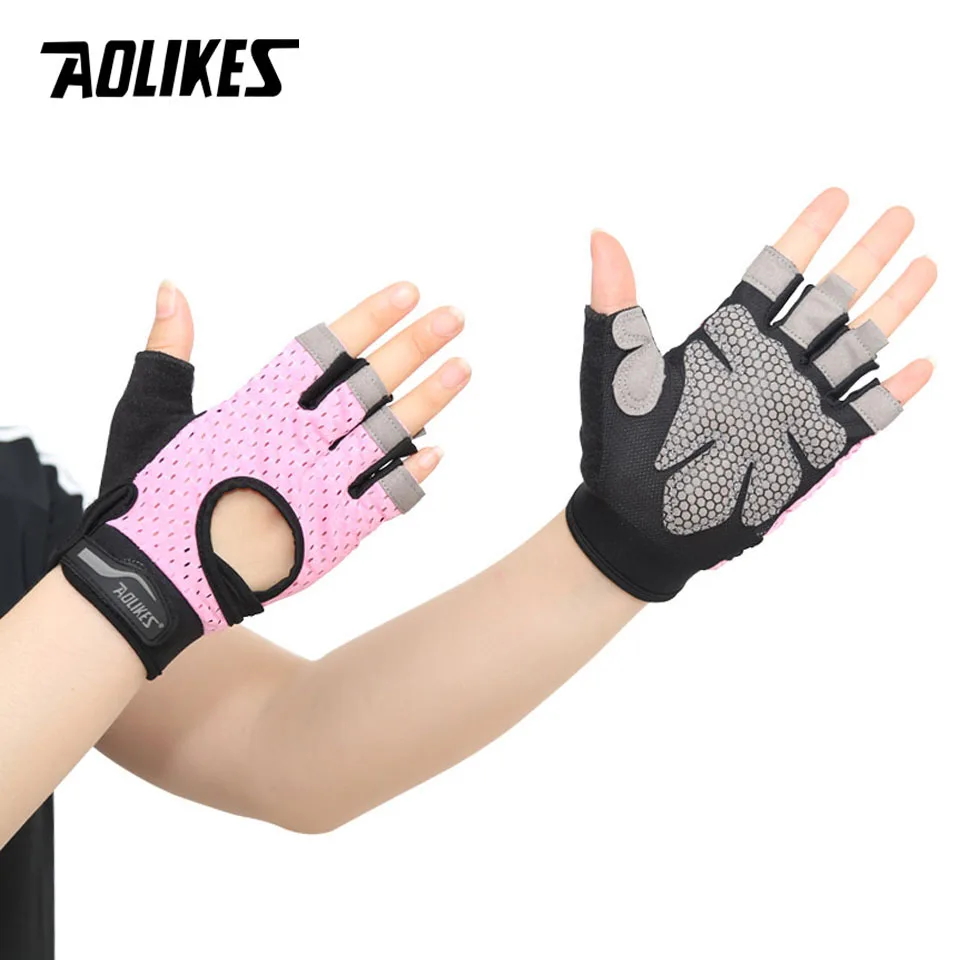 AOLIKES профессиональные перчатки для тренажерного зала, перчатки для упражнений, мужские перчатки для защиты рук, дышащие спортивные перчатки, спортивные перчатки для фитнеса, перчатки для тяжелой атлетики - Цвет: Pink 1