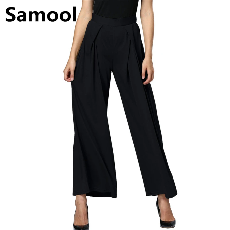 Summer Women Pattern Wide Leg Loose Dress Pants Female Casual Skirt