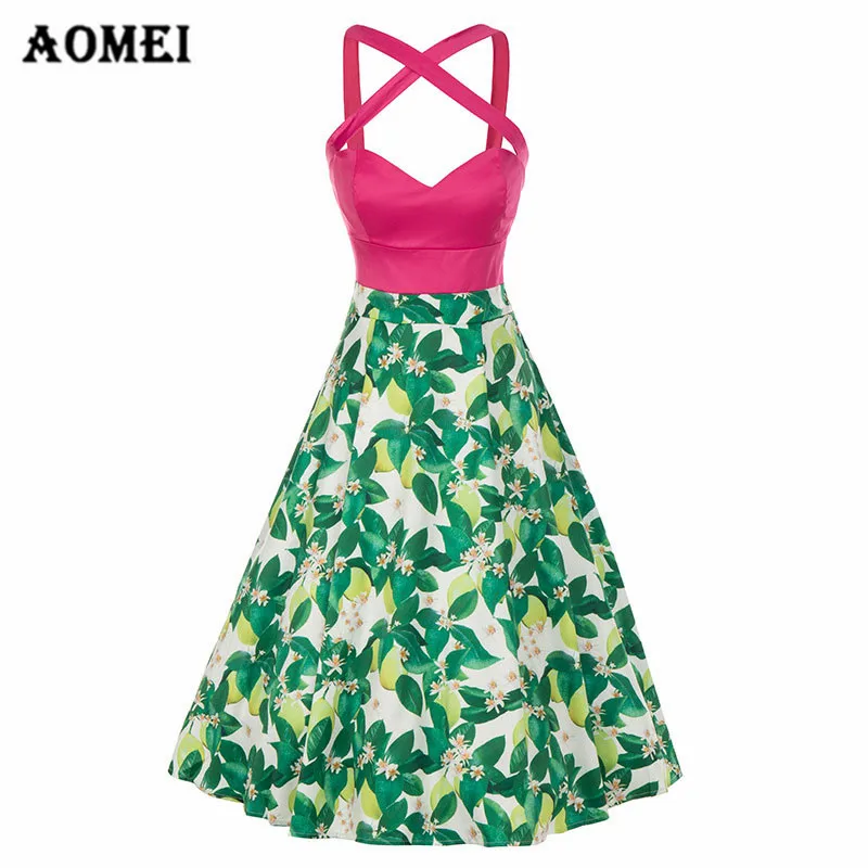 Buy Women Green Floral V Neck Tea Dress Summer Backless A Line with Strap
