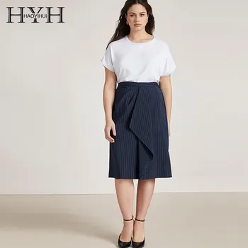 

HYH Haoyihui Western style Commuting Asymmetry fashion stripe H type Easy to match Comfortable Dip Pencil summer women skirt