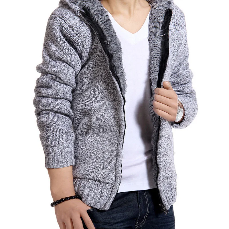 2018 الخريف الرجال سستة Sweatercoat البلوزات الصوف مقنعين محبوك سترة معطف الشتاء عارضة سميكة سترة معاطف تريكو M-2XL