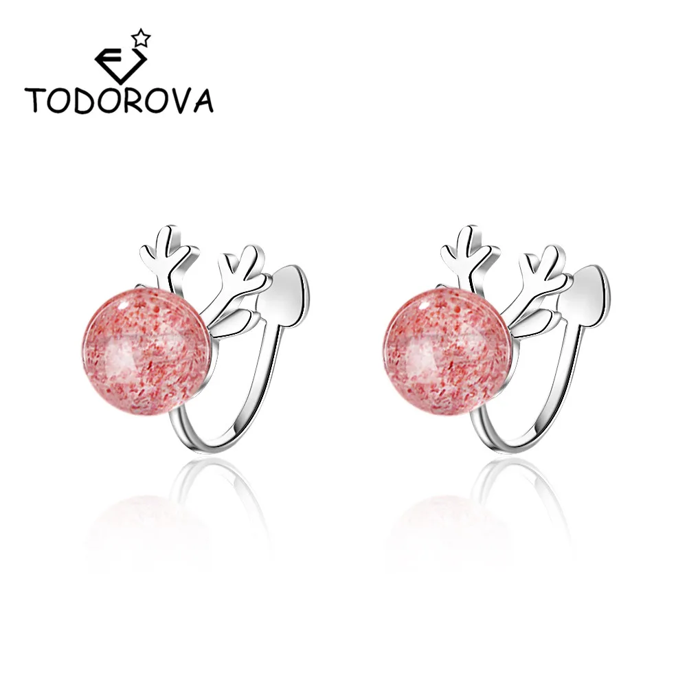 

Todorova Strawberry Crystal Garnet Bead Antler Clip on Earrings Without Piercing Small Earring for Women Jewelry No Ear Hole