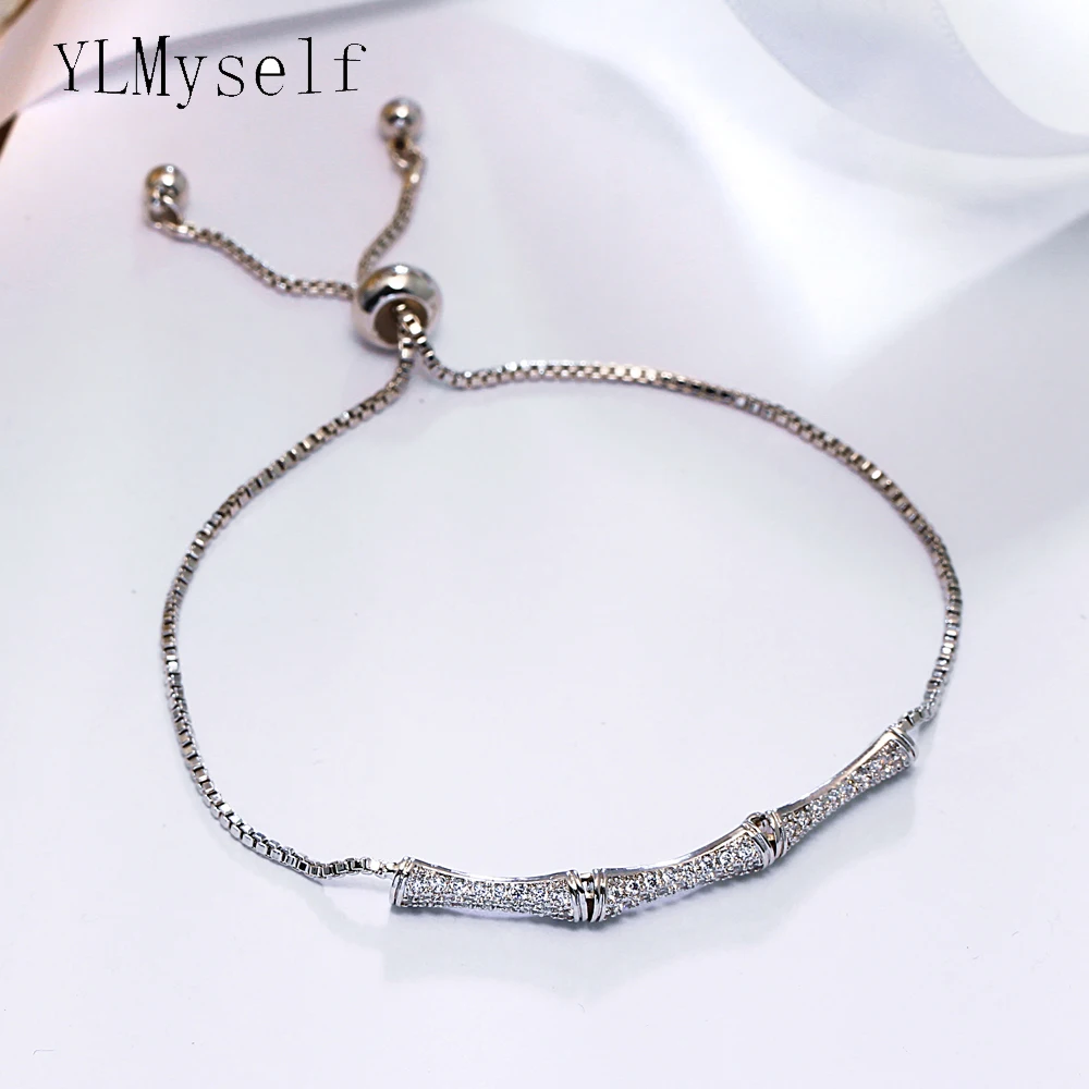 

Adjustable length white Bracelets & Bangles for girl setting tiny crystal silver plate elegant bamboo design Bracelet