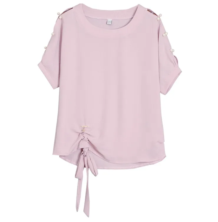 2018 New Arrival Chiffon Blouses Women Shirts Plus Size Beading Tops Female Fashion Short Sleeve O-neck Blusas Femininas  (12)