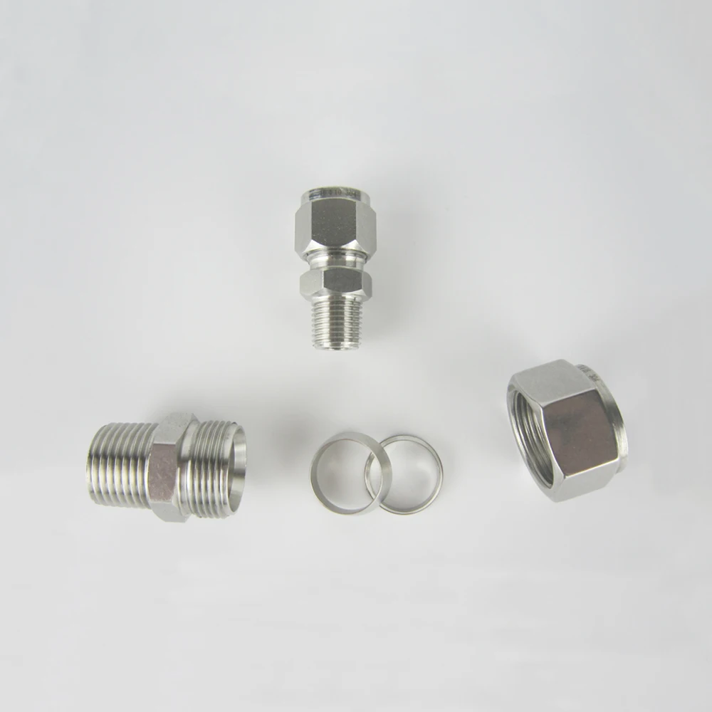 

1/8" 1/4" 3/8" 1/2" BSPP Male x 6/8/10/12mm OD Double Ferrule Compression Union Connector Stainless 304