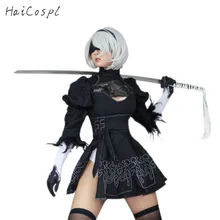Tamanho chinês nier automata yorha 2b cosplay terno anime roupa feminina traje de disfarce conjunto fantasia dia das bruxas meninas festa vestido preto