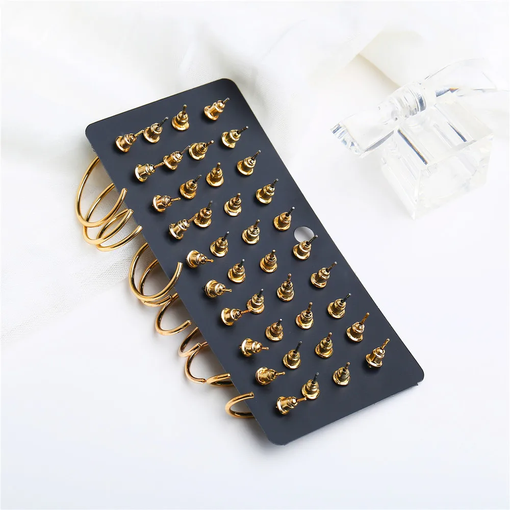 40 PCS/set Fashion Crystal Round Beads Stud Earrings Set For Women Man Gold Color Circle Earrings Unisex Daliy Jewelry 2019