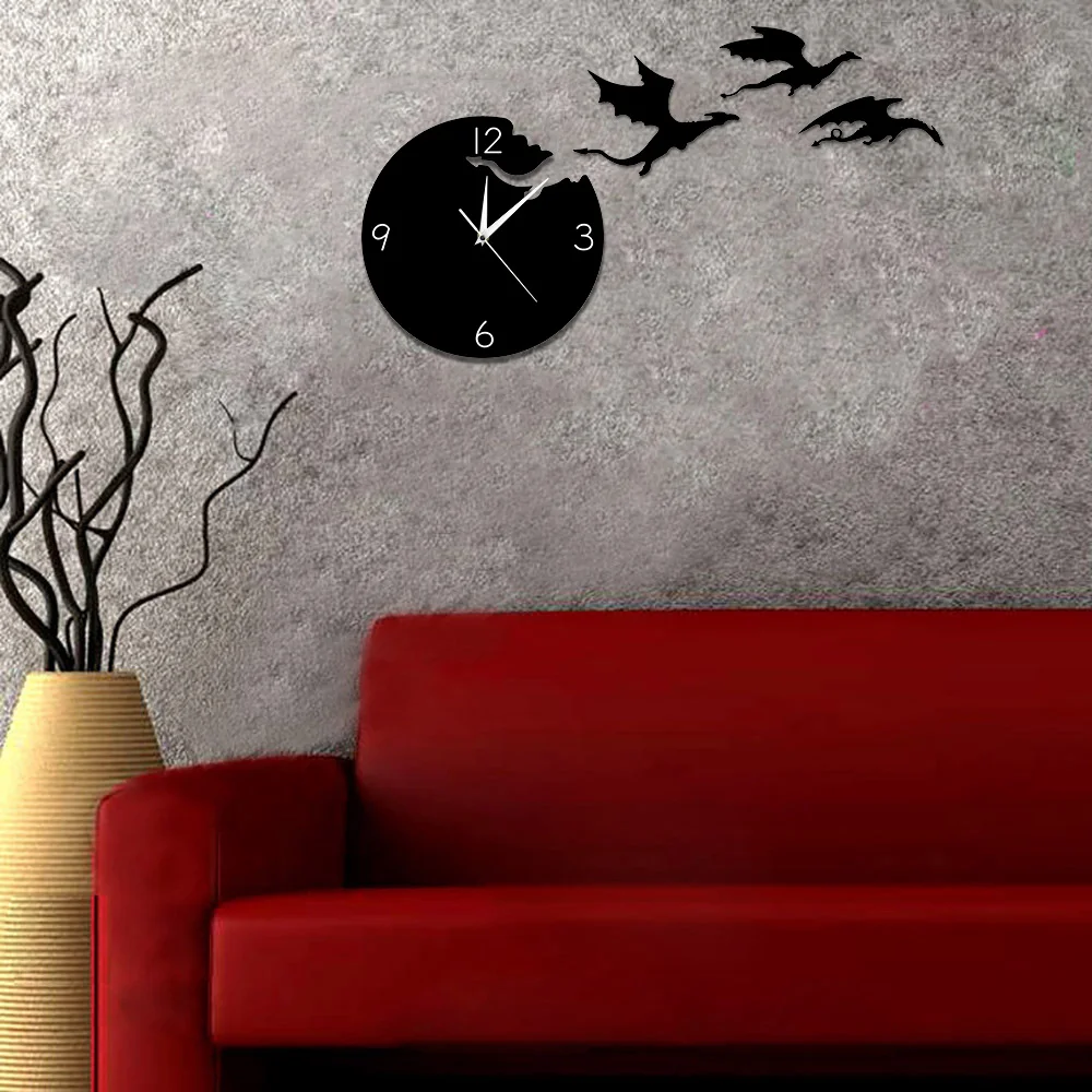 Magic Flying Angry Fantasy Dragon Wall Clock Abstract Gothic Fairytale Dragon Wall Art Quartz Analog Quiet Decorative Wall Watch Just6F