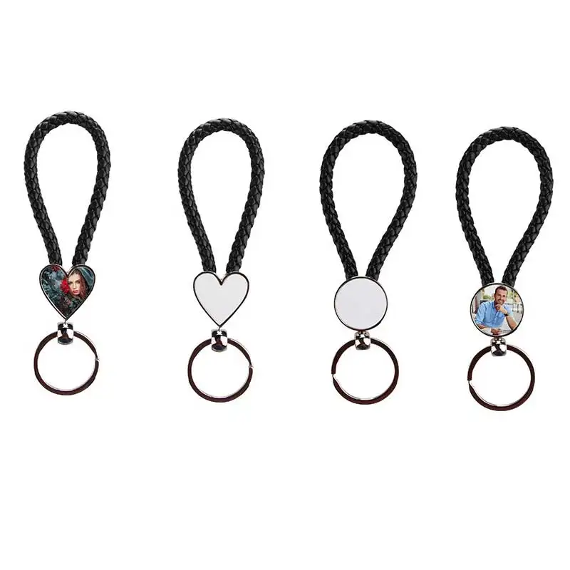 sublimation blank braided rope keychains heart round shape  key ring hot transfer printing consumables 100pcs/lot wholesale