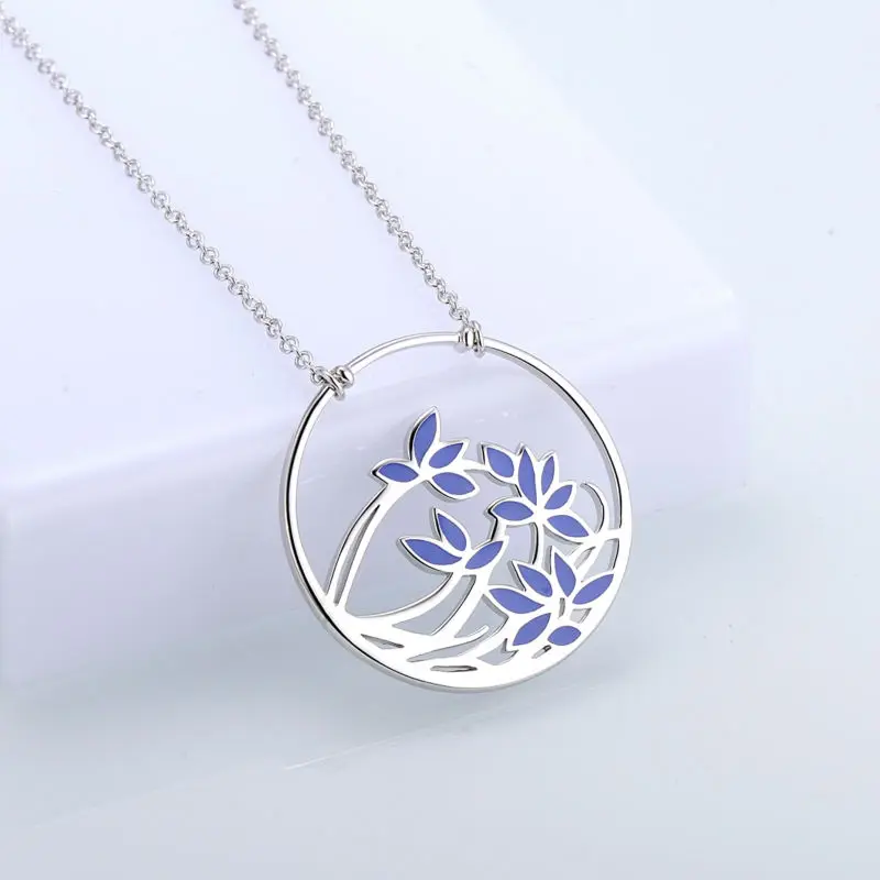 SANTUZZA, латунное ожерелье для женщин, Круглый Круг, синяя подвеска с плодами растений, ожерелье, обручальное кольцо, вечерние ювелирные изделия ручной работы, эмаль