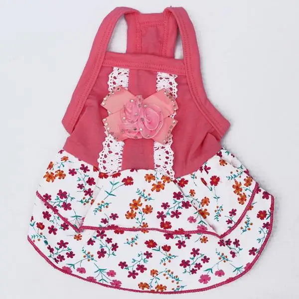 

Pet Puppy Dog Dress Floral Pearl Flower Crystal Lace Bowknot Cotton Princess Clothes Skirts