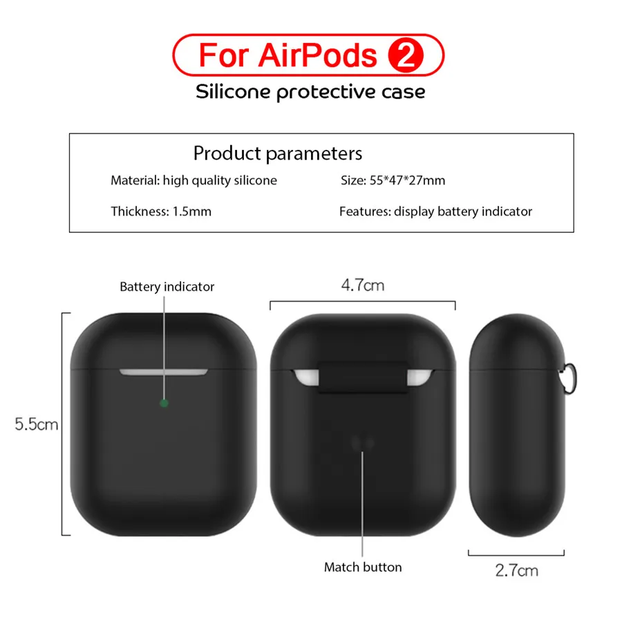 Силиконовый чехол для AirPods 2 Bluetooth наушники беспроводные наушники для Apple AirPods защитный чехол для Air Pods 2 Airpod2 чехол