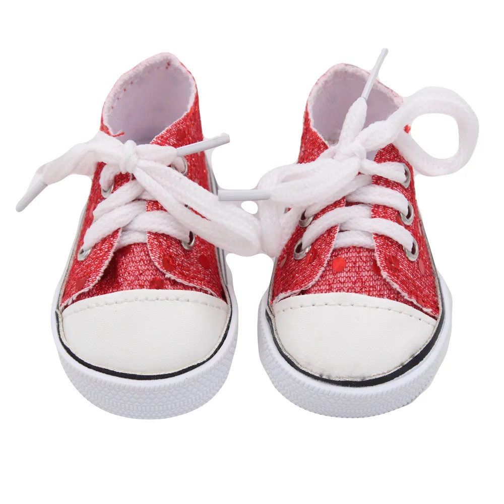Hot Sale 18 inch Doll Shoes Canvas Lace Up Sneakers Shoes For 18 inch Our Generation American Dolls Accessories (7)