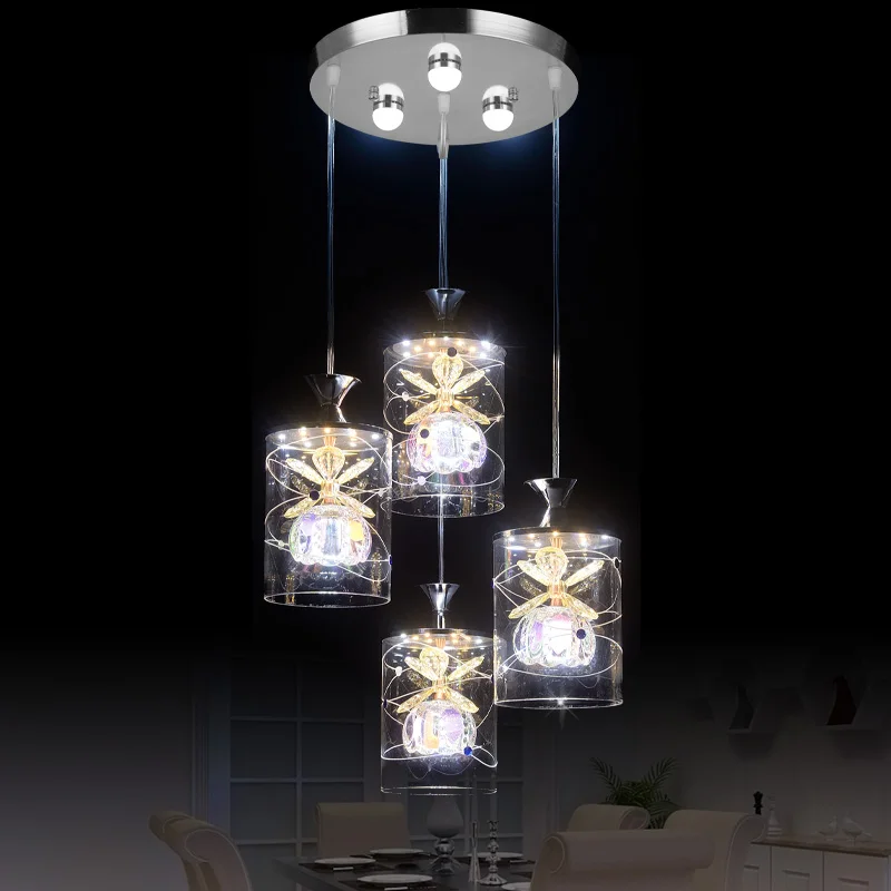 

Simple modern creative personality led bedroom lighting three head four head lamps, Nordic round crystal restaurant chandelier.
