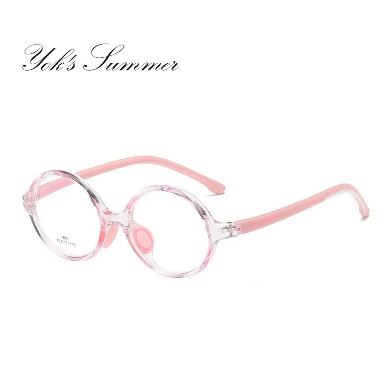 Винтажные круглые детские оптические очки, Ультралегкая оправа TR90, студенческие очки по рецепту, оправа, Детские простые очки CN1163 - Цвет оправы: C2 Transparent Pink