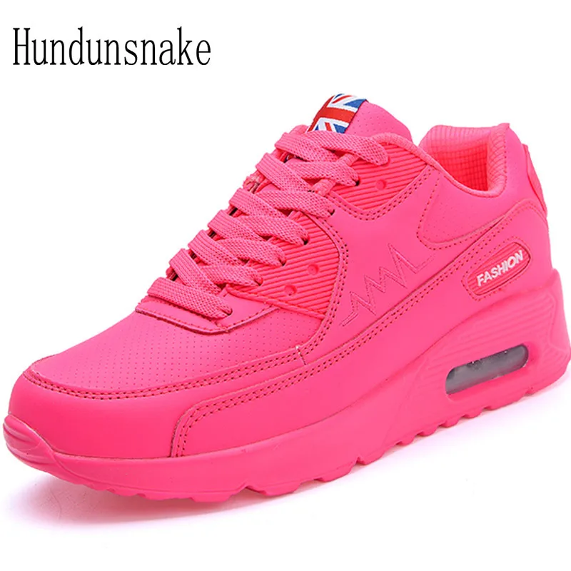 Hundunsnake Roze Sneakers vrouwen Lederen Loopschoenen Air Demping Runner Dames Schoen Sport Vrouwelijke Krasovki 2017 Gumshoe T14