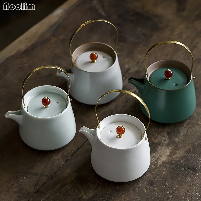 

NOOLIM Ancient Tea Set Celadon Teapot with Filter Handle Ceramic China Tea Pot Porcelain Yixing Clay Antique Teapot