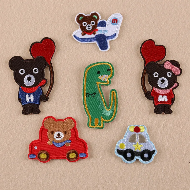 

Cartoon Bear Boy Girl And Police Car Iron On Patches Embroidered Clothes Patch For Clothing Clothes