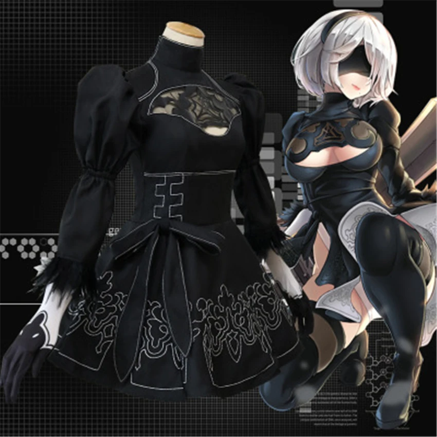 Nier Automata jorha 2B Косплей Костюм Аниме женская одежда Маскировка Костюм набор китайский размер Необычные Хэллоуин вечерние платья для девочек черное платье