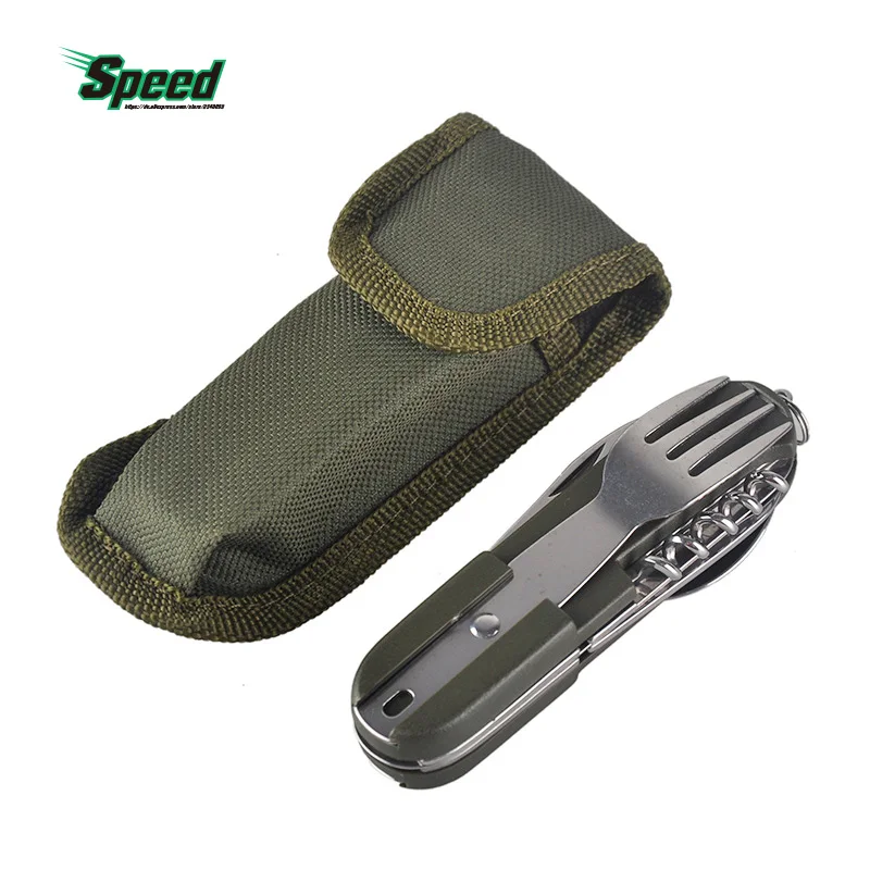 

Camping outdoor traveling knife portable hiking picnic multifunctional foldable cutlery tableware stainless steel fork spoon set