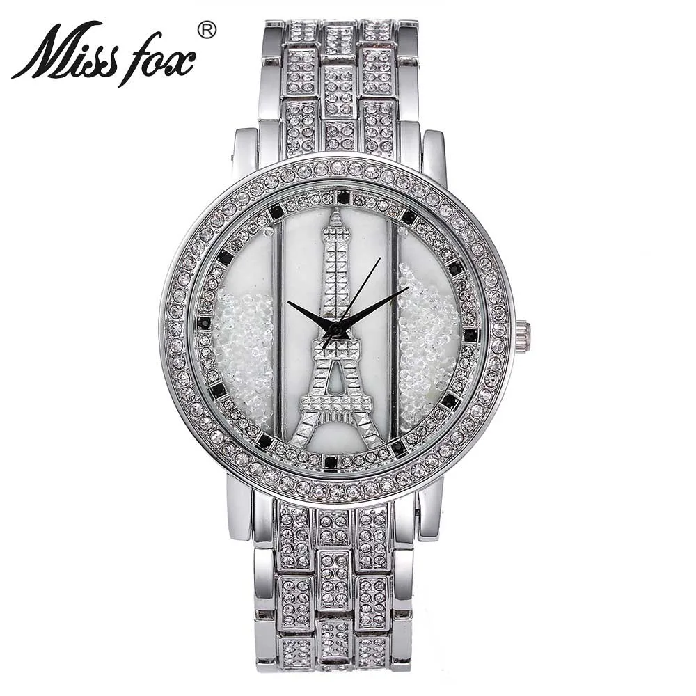 Miss Fox Роскошные брендовые модные Эйфелева башня Часы высокое качество Для женщин полный Украшенные стразами Повседневные часы Relojes Mujer - Цвет: 122C