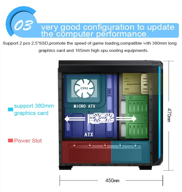 Игровой компьютерный чехол Aigo ATX Mid Tower 240 мм с водяным охлаждением, вентилятор для ПК AIO, поддержка 450*190*470 мм, игровой стиль, оконный чехол, шасси