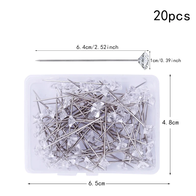 20pcs 1.0x6.4cm Lmdz 4 Размеры 100/40/20 шт. блеск алмазов шпильки с кристаллической головкой для свадьбы или корсаж-бутоньерка цветочный букет булавки с Пластик коробка - Цвет: 20pcs 1.0x6.4cm