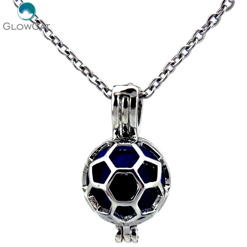 

K455 Silver Copper 19mm Sports Football Soccer Beads Cage Stainless Necklace Aroma Essential Oil Diffuser Locket